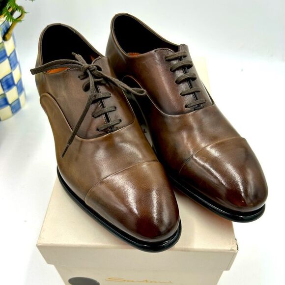 Men's Santoni leather lace up Oxford's size 7.5 US made in Italy cobbler soles - Picture 1 of 11